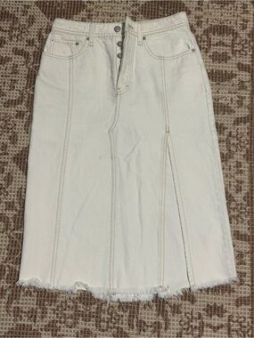 We The Free Off-White Denim Midi Skirt with Front Slit